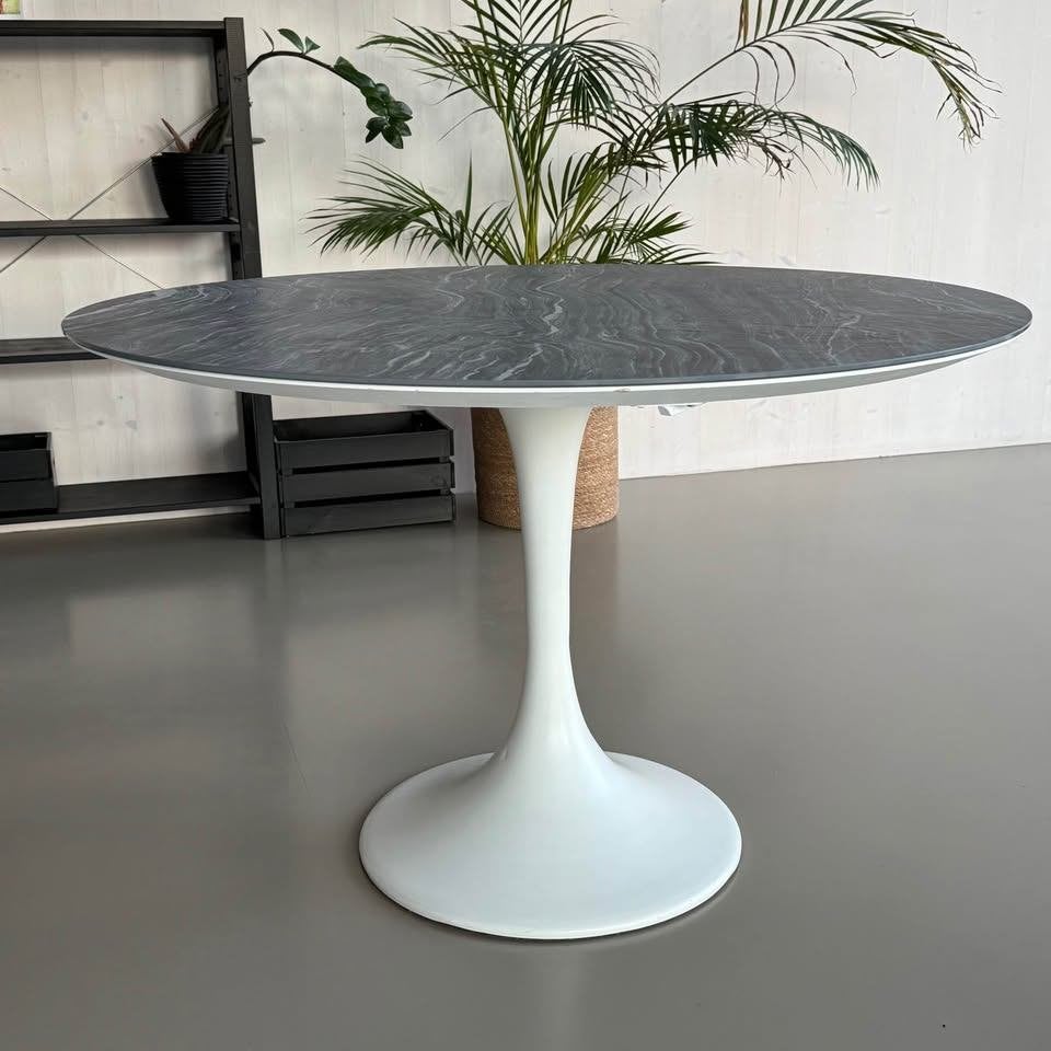 Table ronde Tulipo Ø120 – plateau céramique effet marbre, 100 à 150 cm, Cinq personnes ou plus, Rond, 100 à 150 cm