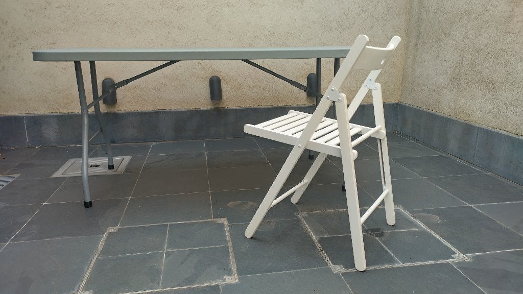 Complete party-set (20 inklapbare stoelen + 3 inklaptafels), Maison & Meubles, Chaises, Bois, Comme neuf, Enlèvement, Cinq, Six Chaises ou plus