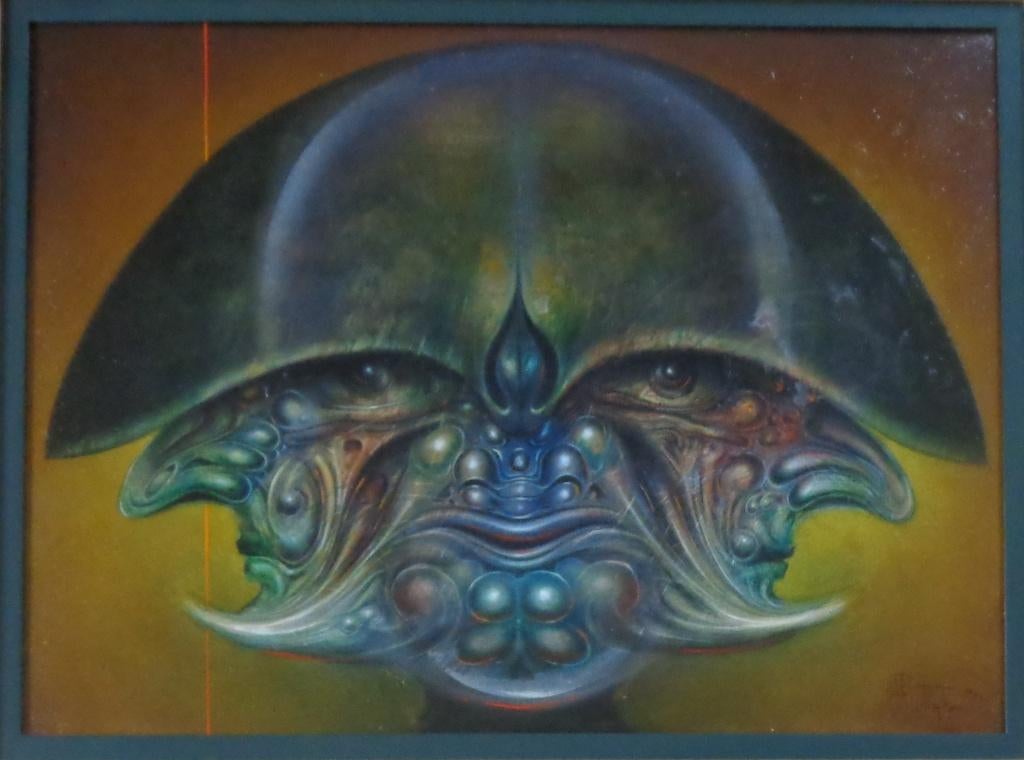 ROGER VAN BELLEGHEM / MYTISCH WEZEN OLIEVERF PANEEL 67x85cm, Enlèvement, Signé, Peinture à l'huile