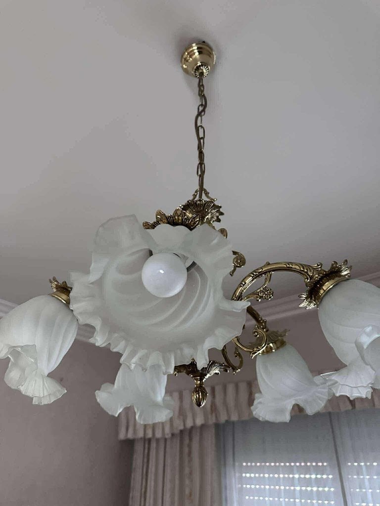 Luster met 5 armen (Victoriaanse stijl), Huis en Inrichting, Ophalen, Gebruikt, Glas, Victoriaans