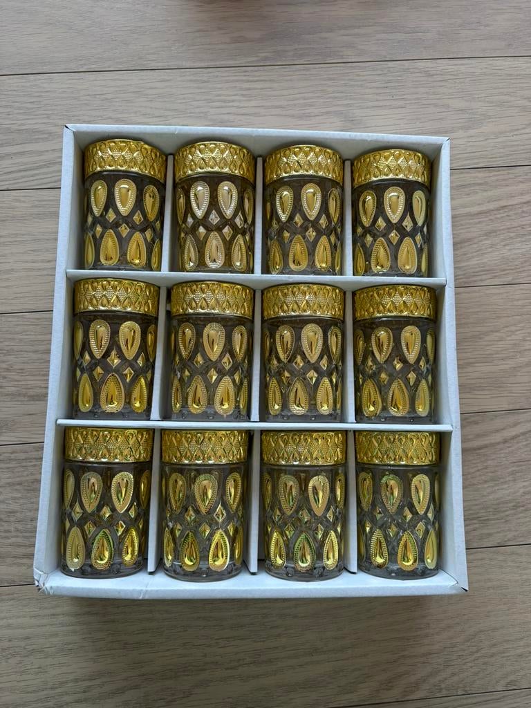 Theeglazen set 12 stuks Goud Nieuw in doos, Ophalen of Verzenden, Nieuw, Overige typen