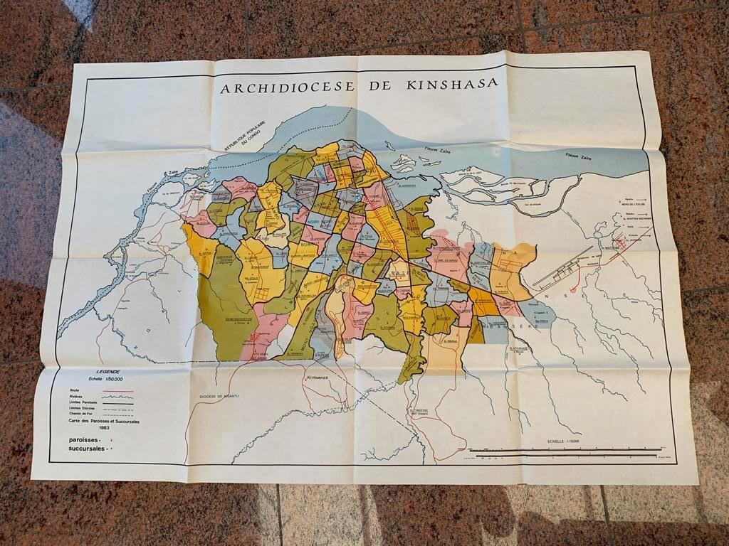 Oude kaart Archidiocese de Kinshasa, Ophalen of Verzenden, Zo goed als nieuw