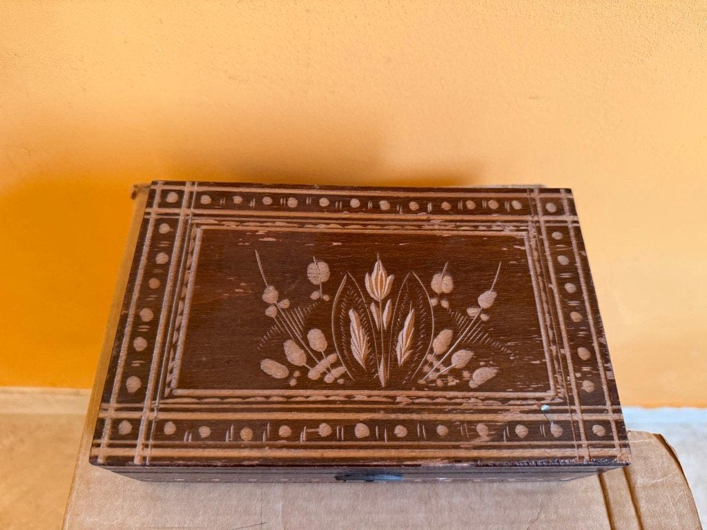 Boîte à bijoux vintage en bois  / Coffret de rangement, Enlèvement ou Envoi