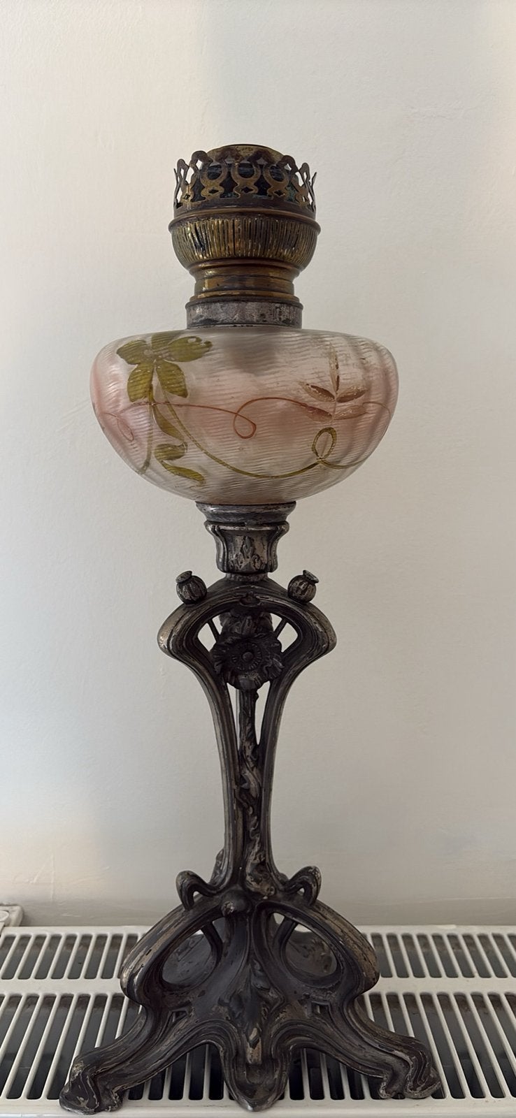 Véritable lampe à pétrole de salon d’époque Art Nouveau, Antiquités & Art, Enlèvement ou Envoi, Verre