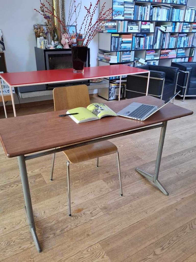 Vintage schoolbureau – hout & metaal, Ophalen, Gebruikt, Hout, Vintage