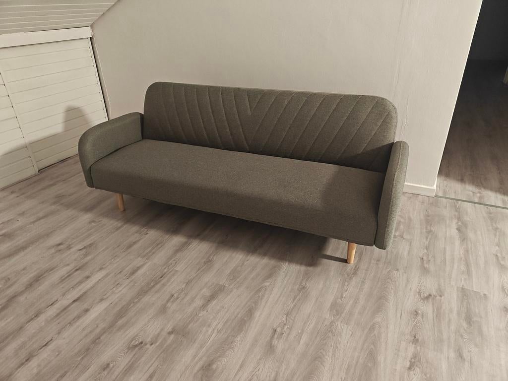 Scandinavische klik-klak grijze slaapbank 207 cm–goede staat, Ophalen, Grijs, 200 cm, 100 cm