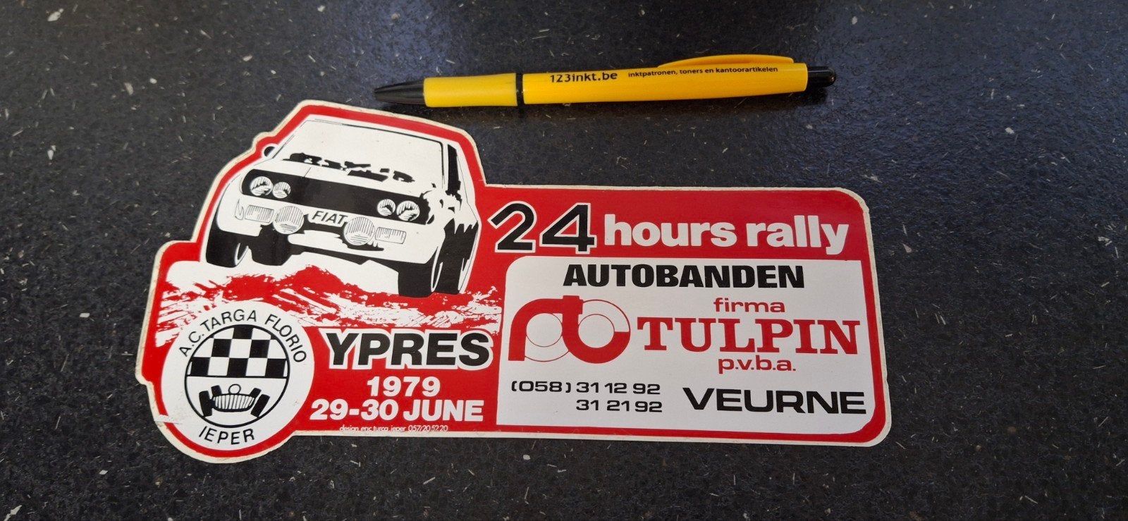 sticker 1979 autorally Ieper Fiat Firma Tulpen Veurne, Ophalen of Verzenden, Zo goed als nieuw, Auto of Motor