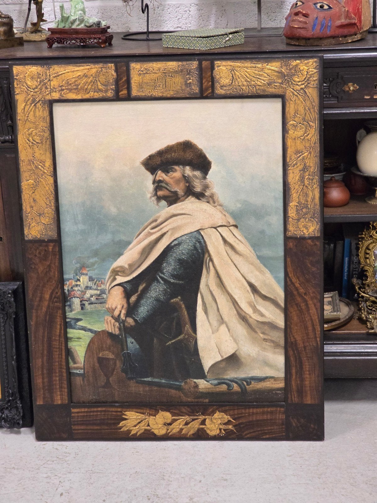 peinture art nouveau signée (Warlord Balkan), Portrait ou Personnes, Encadré, Peinture à l'huile, Enlèvement