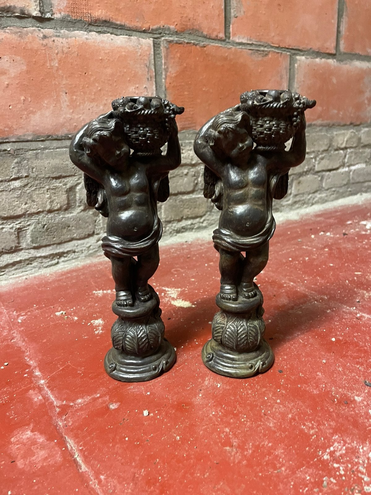 Stel vintage metalen kandelaars – Engelen, Antiek en Kunst, Ophalen