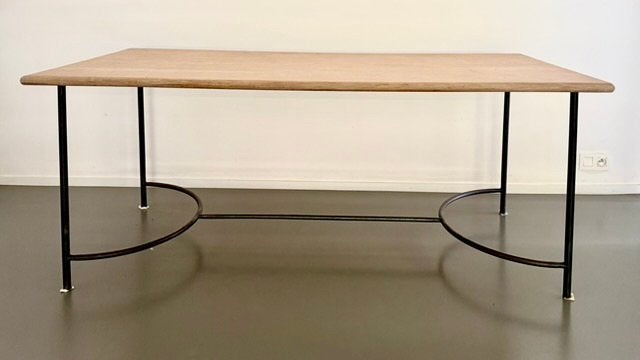 Belle table à manger élégante — Chêne massif et fer forgé, Enlèvement, Comme neuf