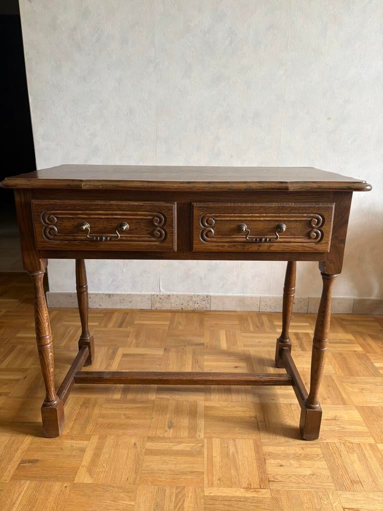 Tafel met 2 lades in donkere eik, Huis en Inrichting, Ophalen, Zo goed als nieuw