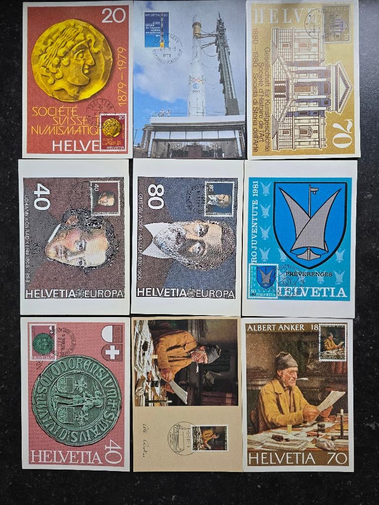 Zwitserland 25 maxikaarten + 4 kaarten nieuwjaar PTT, Ophalen of Verzenden, Gestempeld