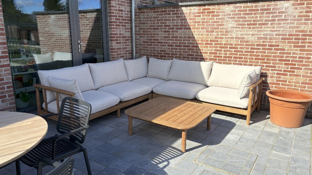 Tuinset Kave Home: hoekbank en salontafel, Tuin en Terras, Ophalen, 5 zitplaatsen, Hardhout, Bank