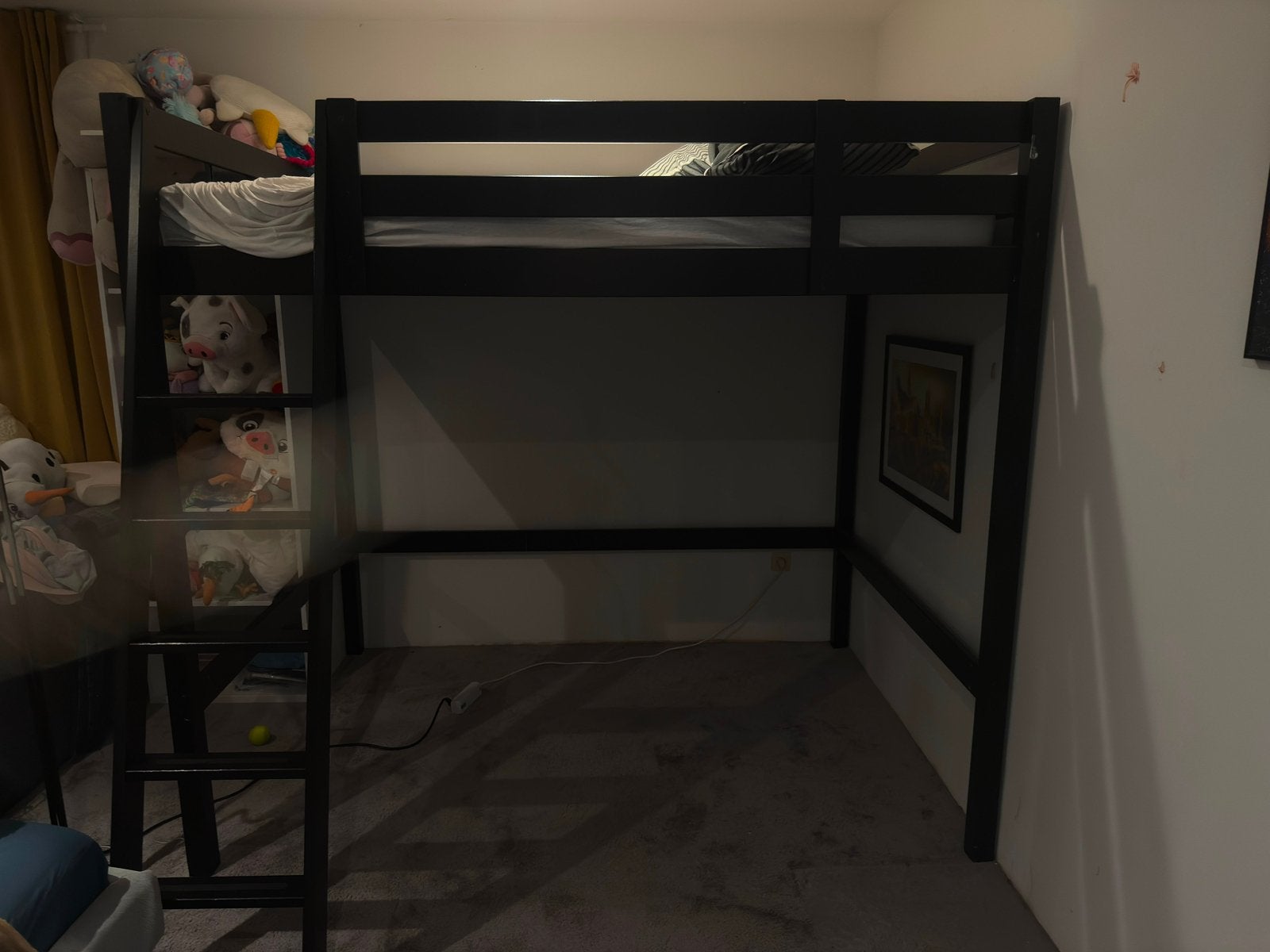 IKEA Stora Hoogslaper Zwart 140x200 cm met matras, Huis en Inrichting, Slaapkamer | Stapelbedden en Hoogslapers, Gebruikt, Hoogslaper