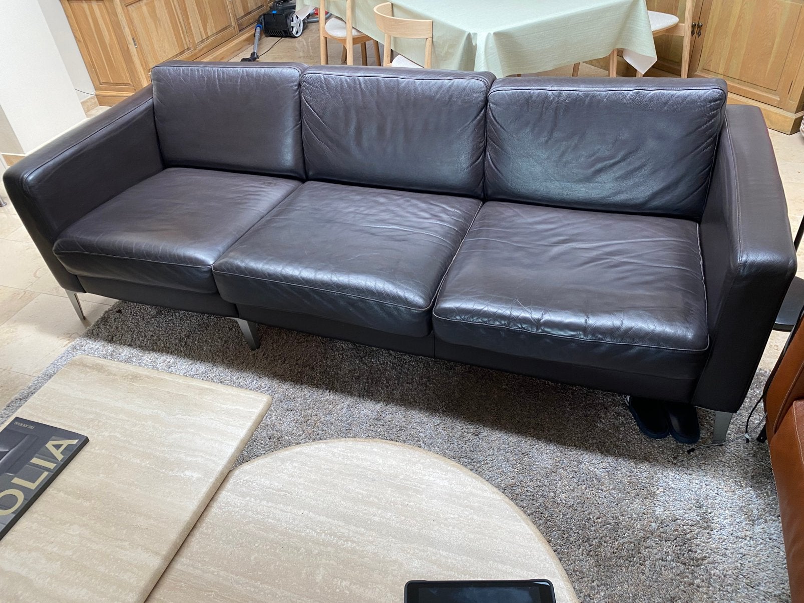 Lederen zetel 4 personen €200, Huis en Inrichting, Ophalen, Gebruikt, Minder dan 75 cm, 300 cm of meer