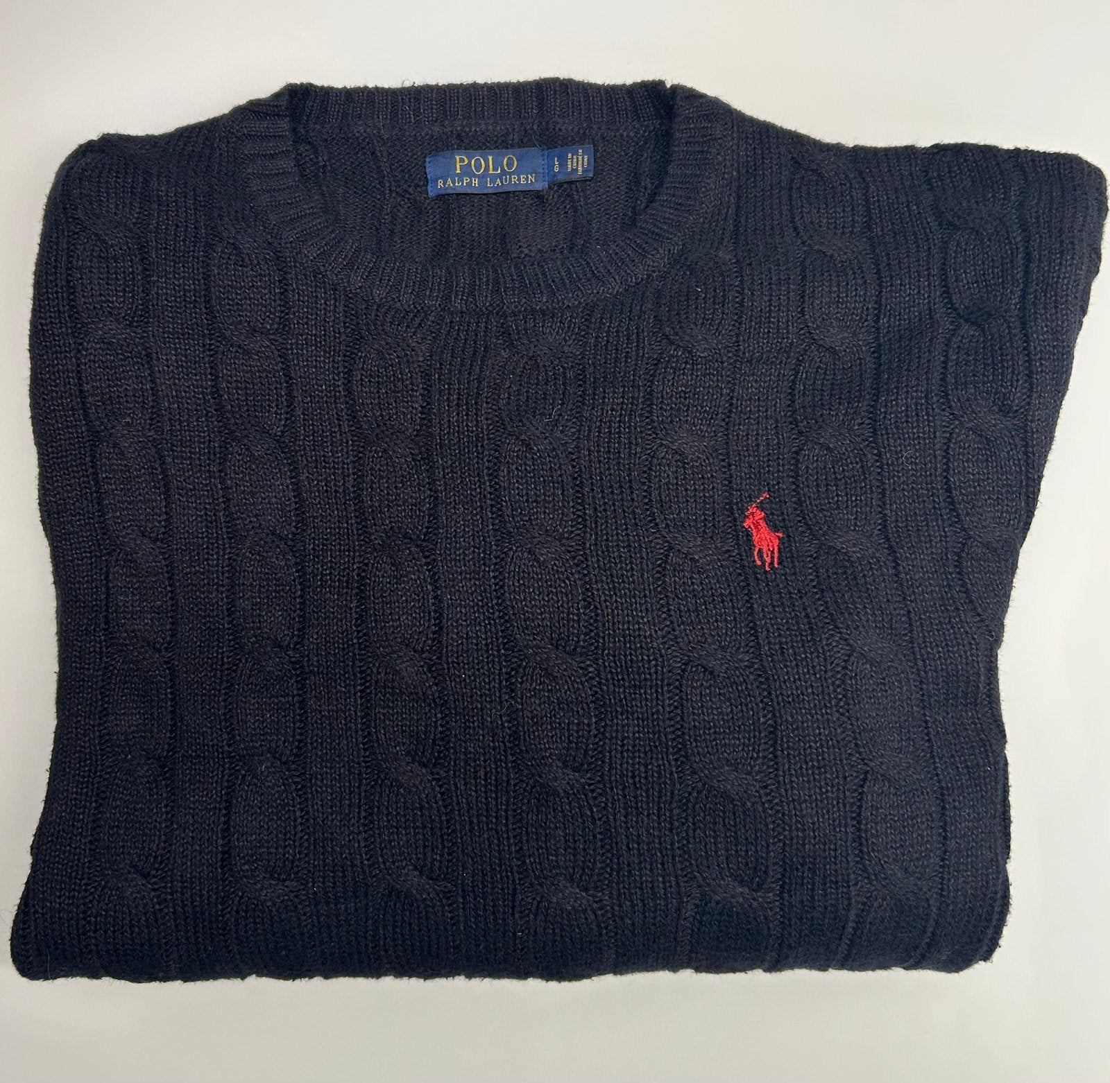 Polo Ralph Lauren cable knit trui (L), Kleding | Heren, Ophalen of Verzenden, Zo goed als nieuw, Maat 52/54 (L), Zwart