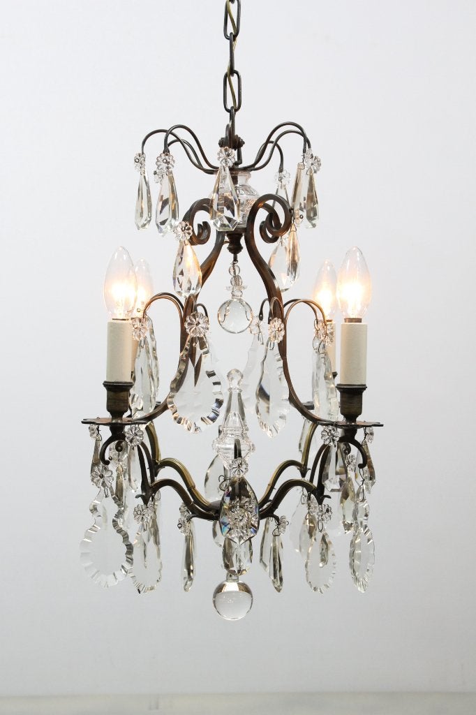 Antieke Franse kroonluchter met 4 lichtpunten, Antiek en Kunst, Ophalen of Verzenden