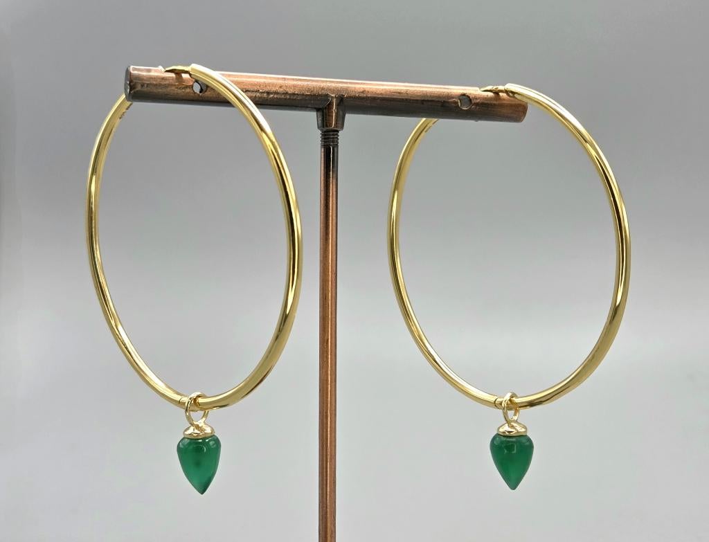 Goud op zilver klapcreolen edelstenen groene onyx. 2026/209, Handtassen en Accessoires, Oorbellen, Hangers, Nieuw, Ophalen of Verzenden