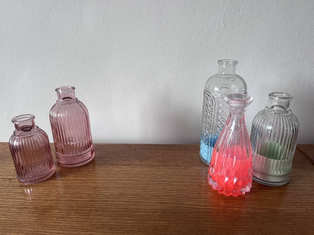 Lot van 5 decoratieve vaasjes, Ophalen, Gebruikt, Glas