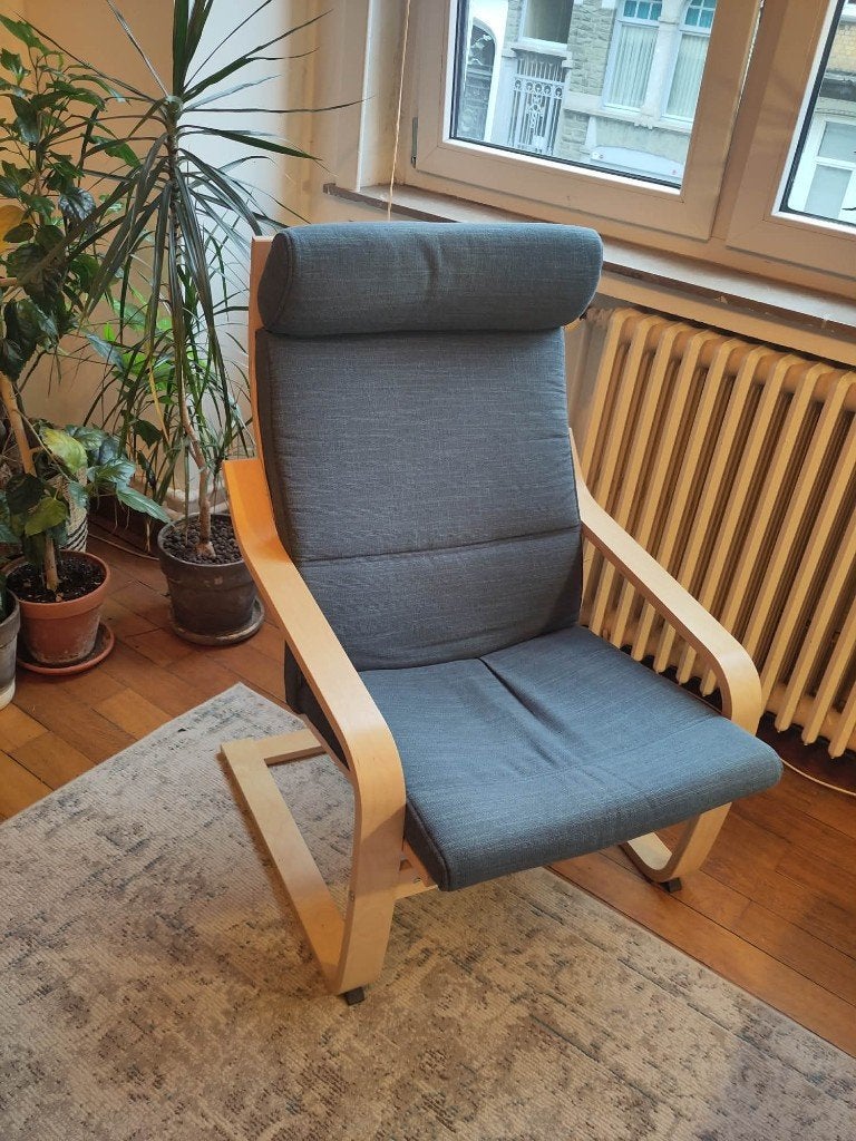 Fauteuil POANG (ikea), Ophalen, Hout, Bois clair et bleu, 75 tot 100 cm