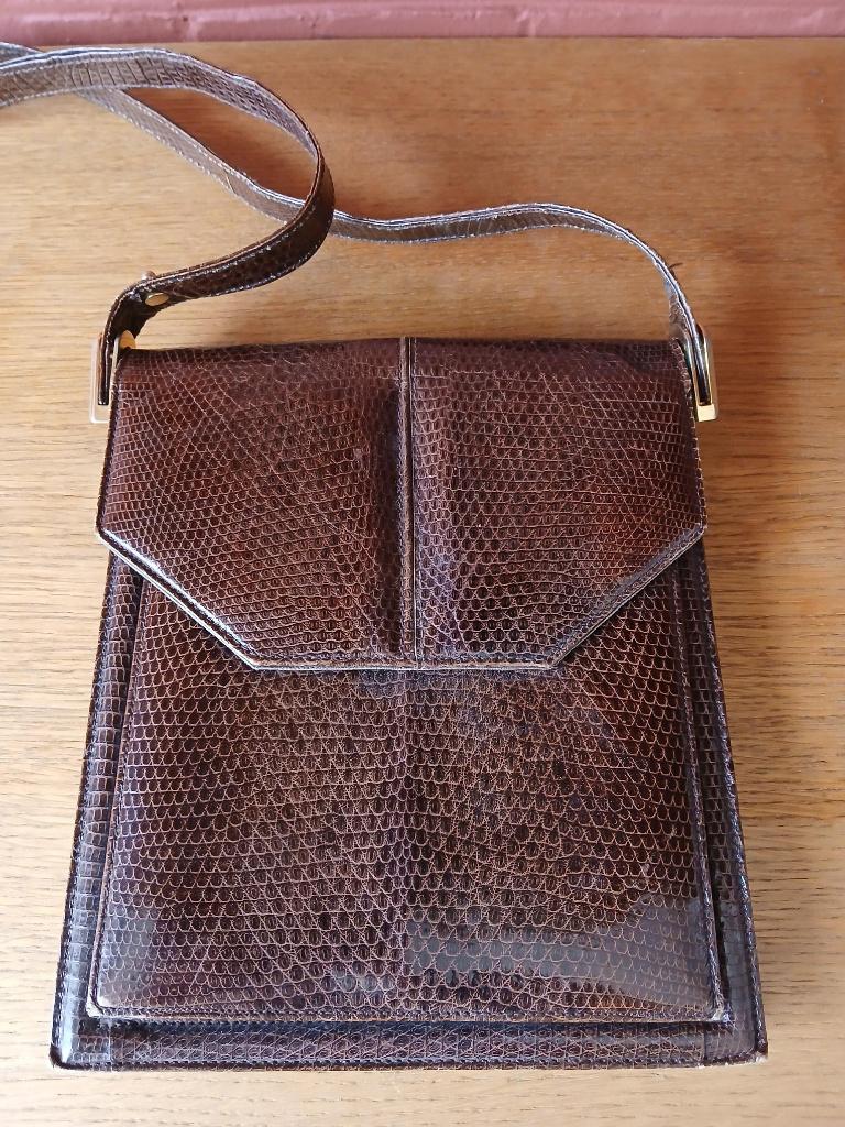 Vintage, bruine, lakleren handtas, Enlèvement ou Envoi, Utilisé, Brun, Sac à main