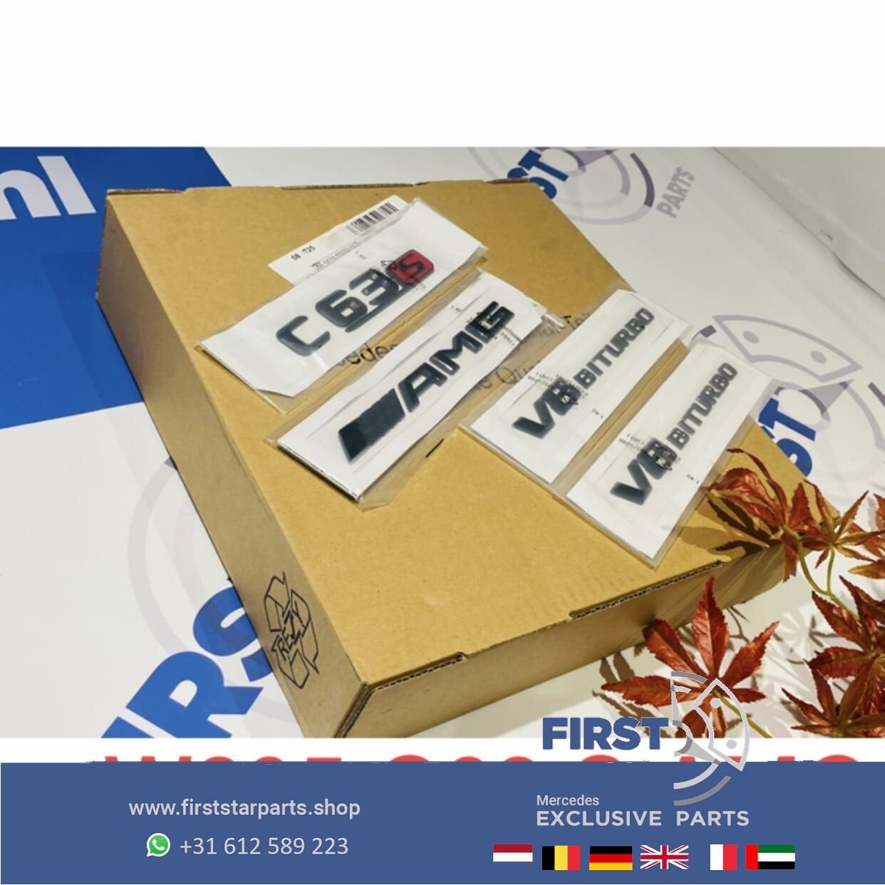 W205 C205 C63 AMG LOGO SET ZWART EMBLEMEN Mercedes C 63 KLAS, Gebruikt, -, Ophalen of Verzenden, -
