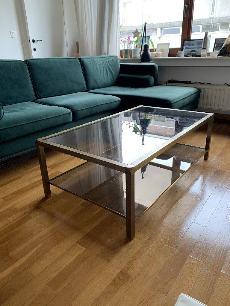 vintage salontafel, goudkleurig metaal, 2 niveaus, Ophalen, Gebruikt, 100 tot 150 cm, 50 tot 100 cm
