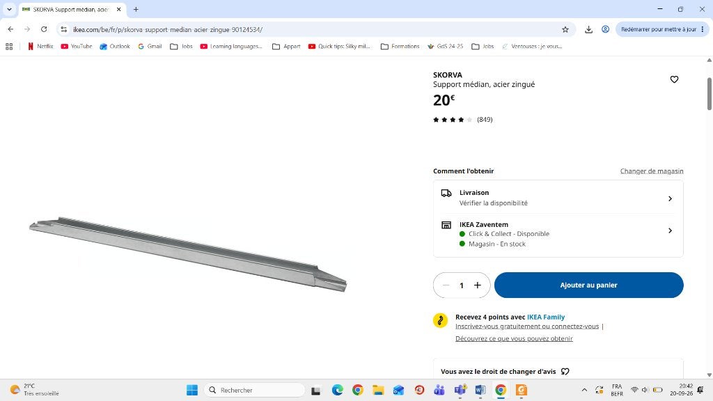 IKEA bed - SKORVA middensteun, verzinkt staal, Ophalen, Zo goed als nieuw