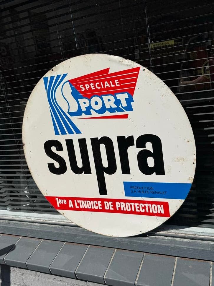 Vintage reclame Bord Supra Speciale Sport Olie Renault, Verzamelen