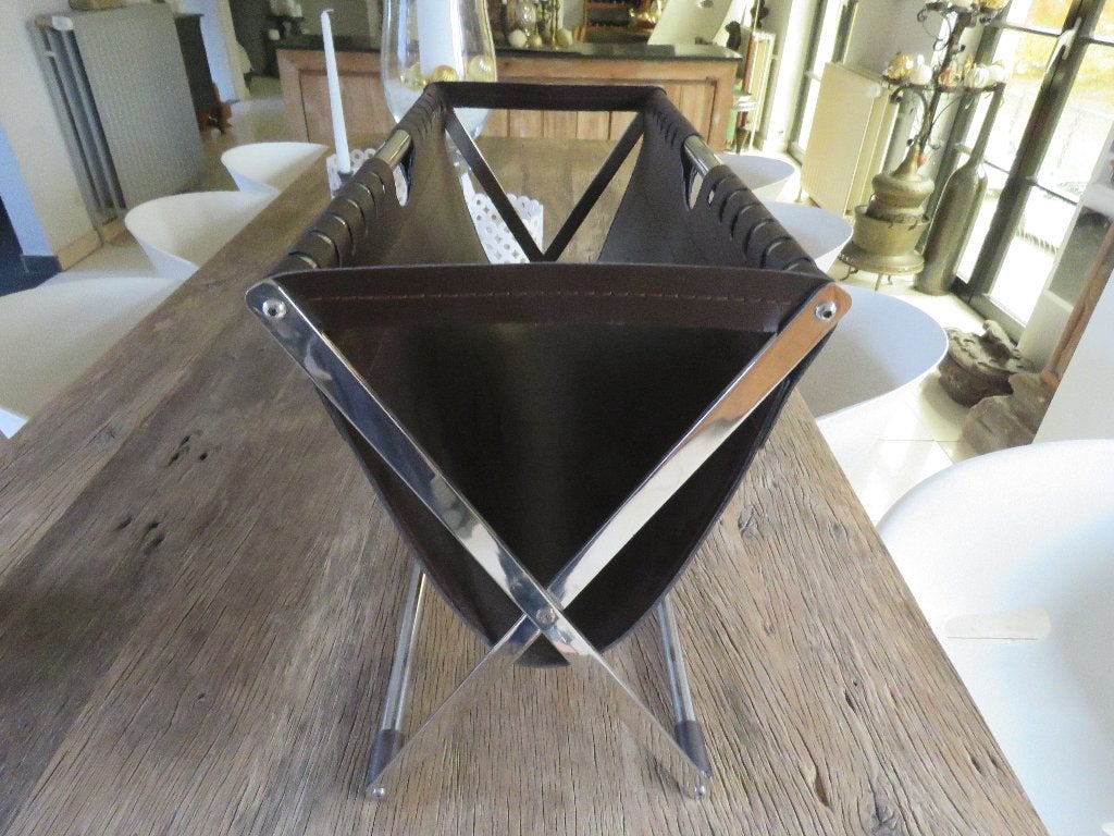 Vintage Magazinehouder  leder chroom, Antiek en Kunst, Ophalen of Verzenden