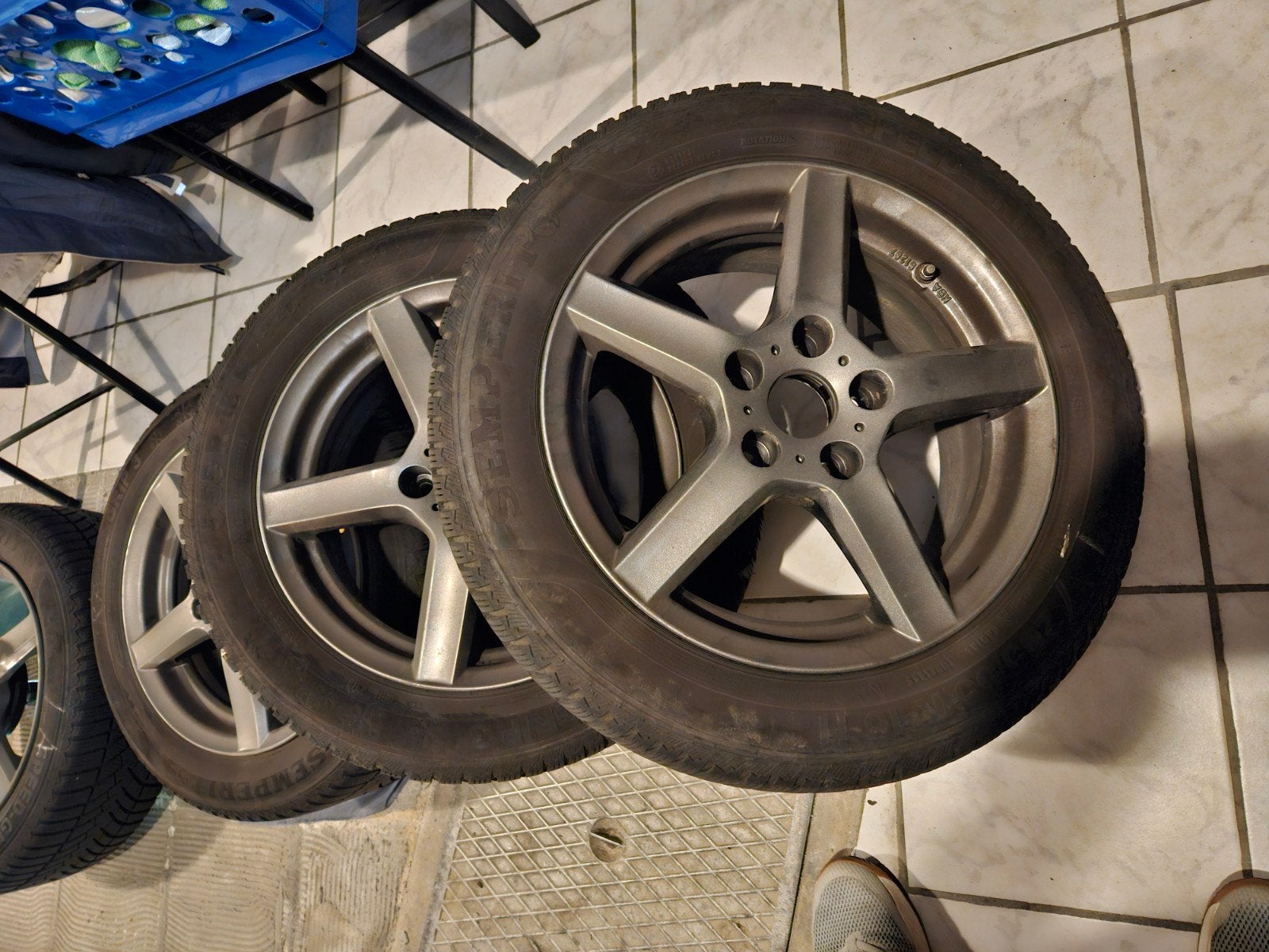 set lichtmetalen velgen met winterbanden, Autos : Divers, Pièces de sport automobile, Enlèvement, Utilisé