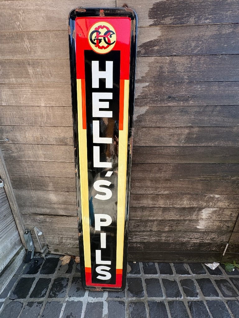 emaille bord Hell's pils -1961, Ophalen, Gebruikt, Reclamebord, Plaat of Schild, Overige merken