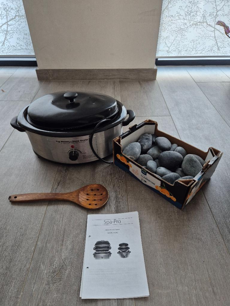 Hot stone verwarmer + hot stone stenen, Sport en Fitness, Massageproducten, Ophalen, Gebruikt, Hotstone