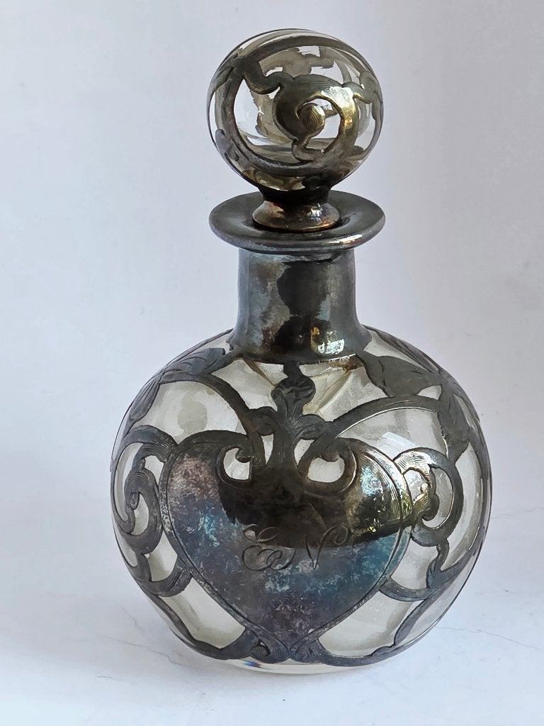 Antieke parfumflesje met zilveren inleg, Antiek en Kunst, Ophalen of Verzenden