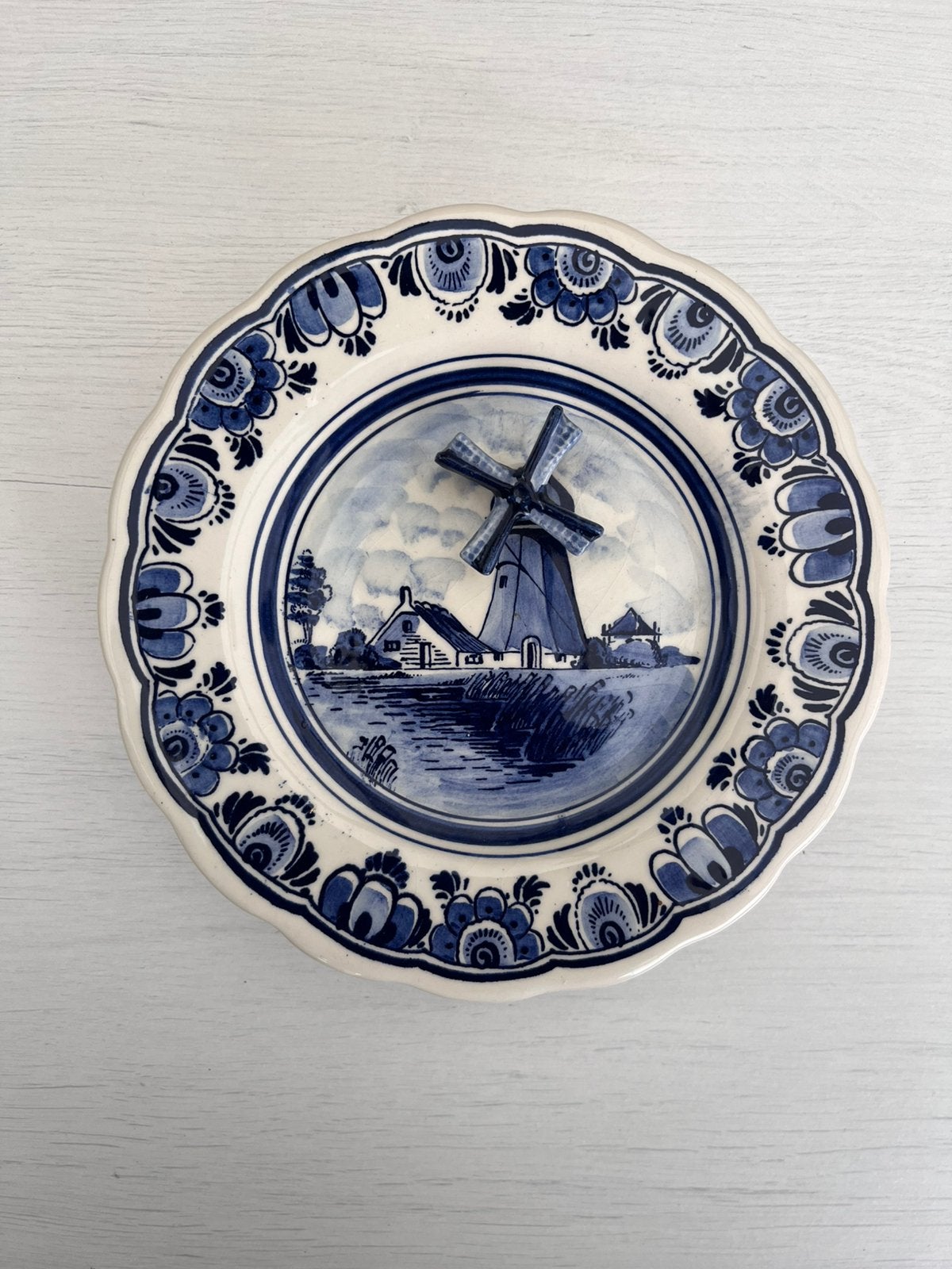 Uniek vintage Delfts blauw wandbord met 3D muziekmolen, Antiek en Kunst, Ophalen