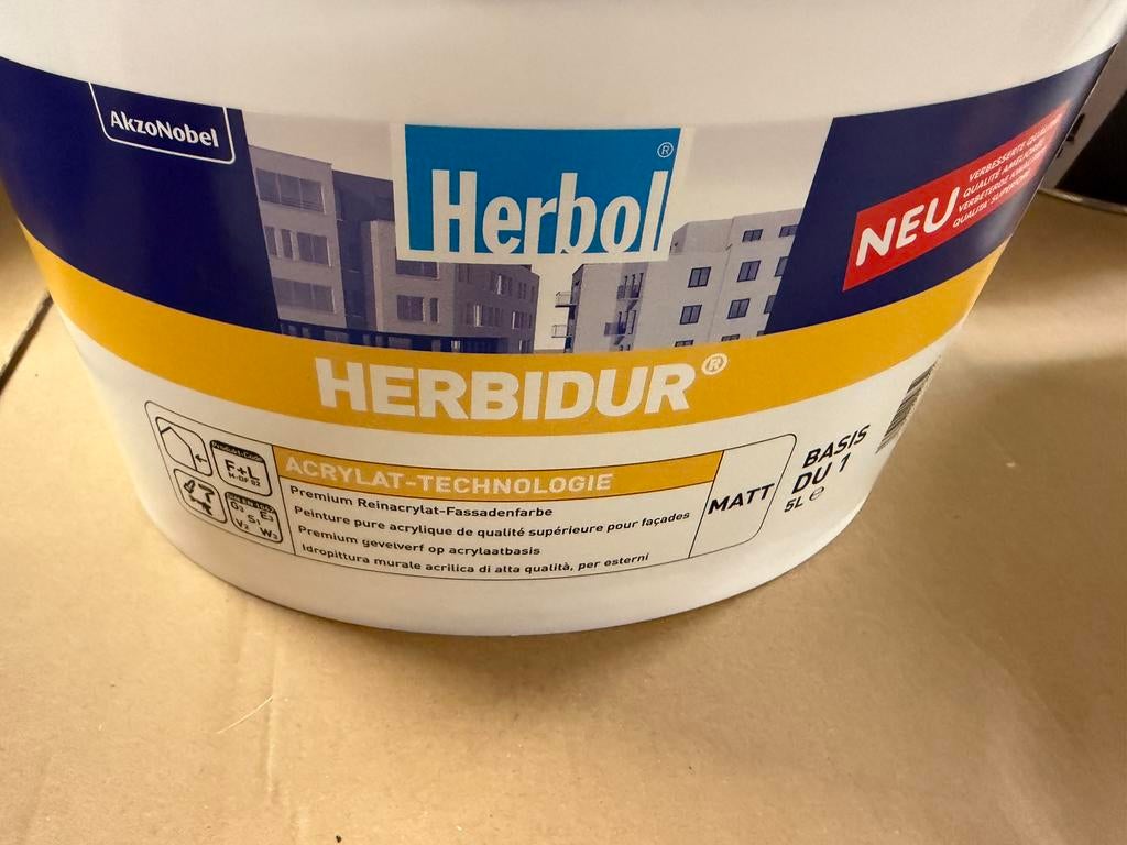 Herbol Herbidur grijswitte muurverf voor binnen en buiten 5l, Ophalen, Nieuw, Verf