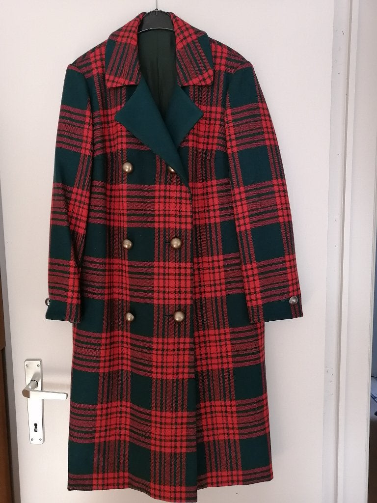 vintage mantel rood/groen, Kleding | Dames, Ophalen of Verzenden, Gedragen, Maat 42/44 (L), Rood