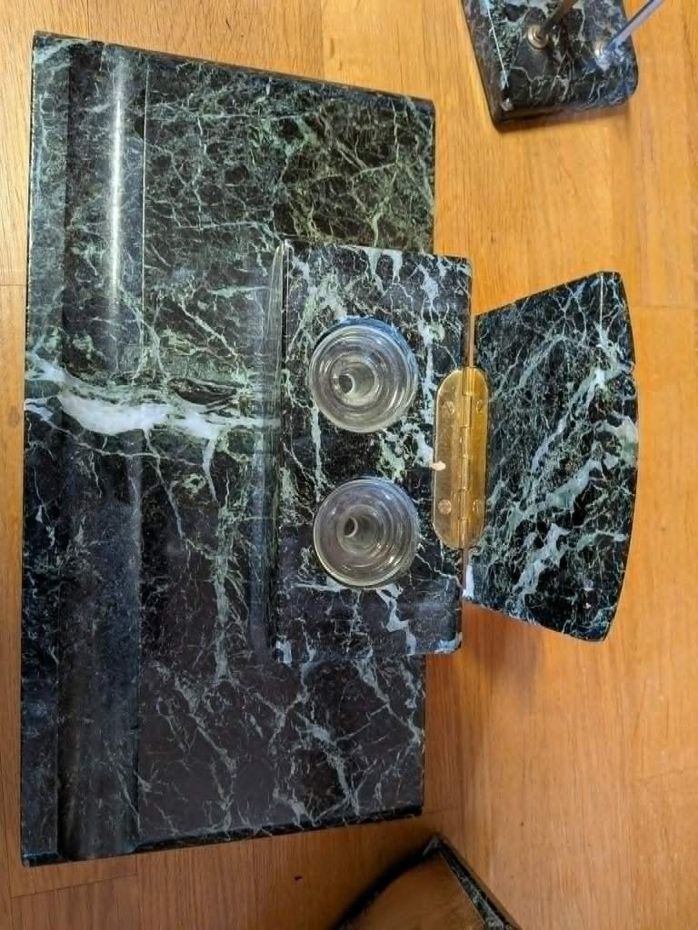 Antiek inktset van groen marmer Art Deco, Ophalen of Verzenden