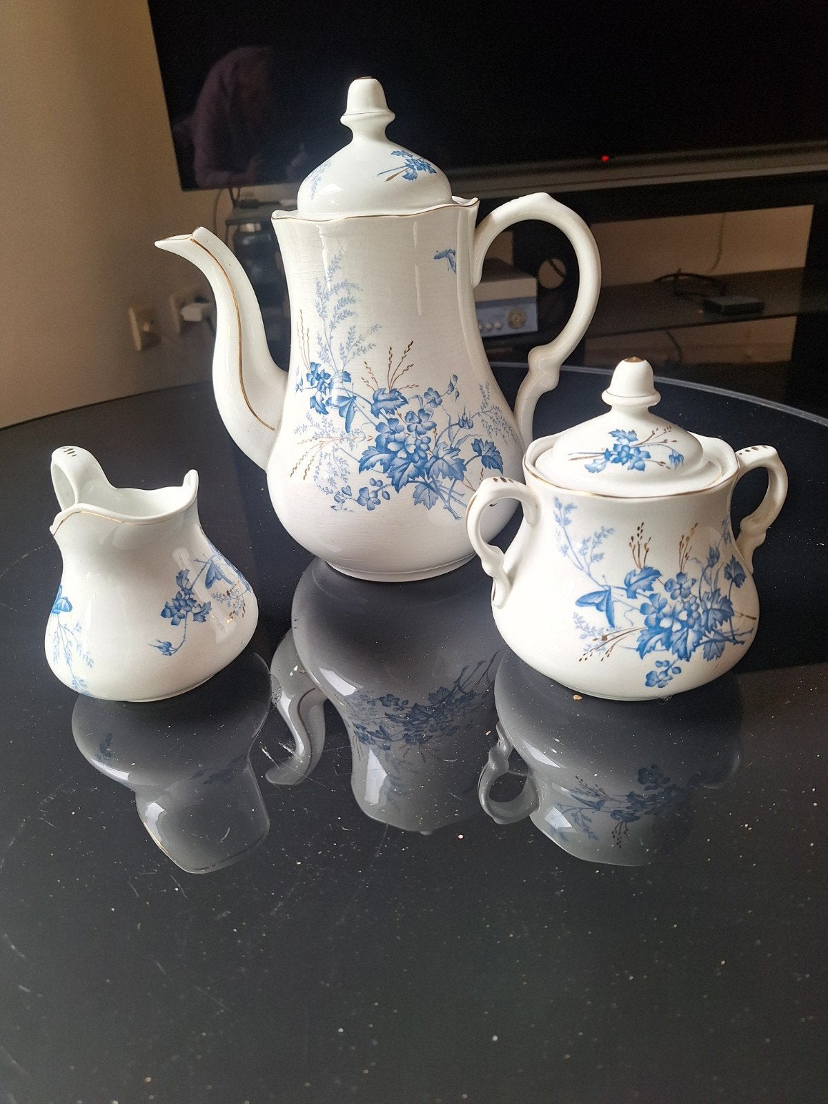 Prachtige antieke koffieset – Petrus Regout Maastricht (blau, Ophalen