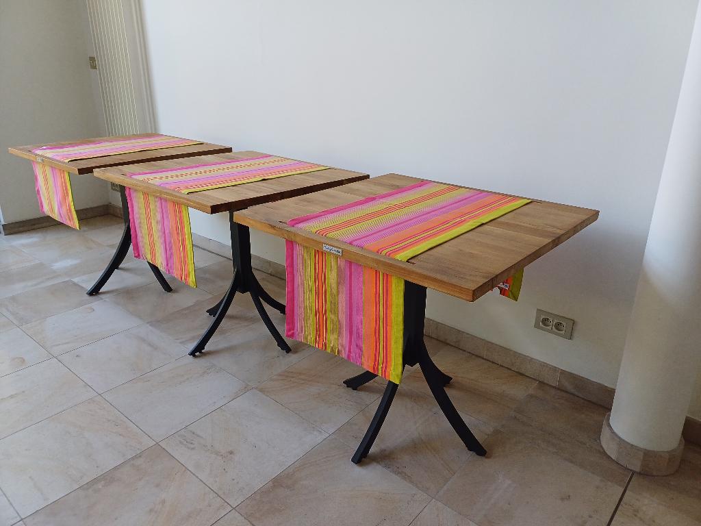 3x Table de bistro / table de bar en teck 80/80 cm, Maison & Meubles, Tables | Tables à manger, Bistro, 50 à 100 cm, Jusqu'à deux personnes