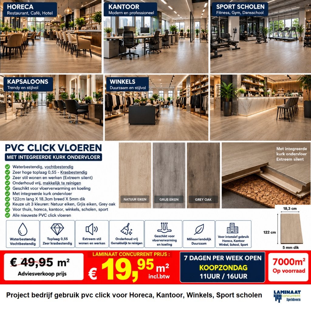 Horeca Kantoor gebruik Pvc click integreerde kurk ondervloer, Huis en Inrichting, Bruin, 75 m² of meer, Nieuw, Ophalen of Verzenden
