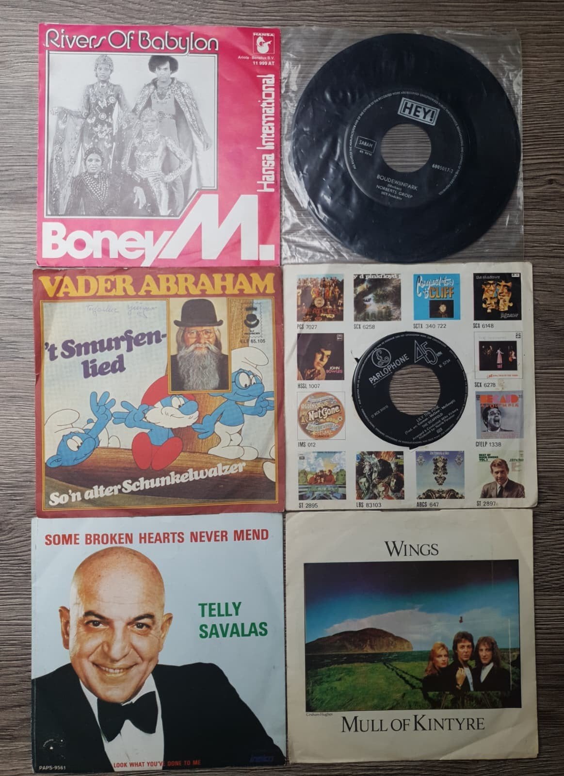 Lot van 6 retro vinyl singles - o.a. Boney M. en Wings, CD & DVD, Vinyles | Rock, LP, Pop rock, Enlèvement ou Envoi, 7 inch