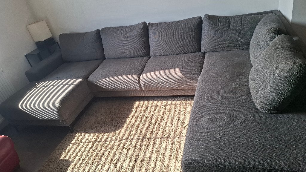 Grijze stoffen zetel 319 cm op 212 cm, Maison & Meubles, Canapés | Salons, Quatre personnes ou plus, Enlèvement, Utilisé, Tissus