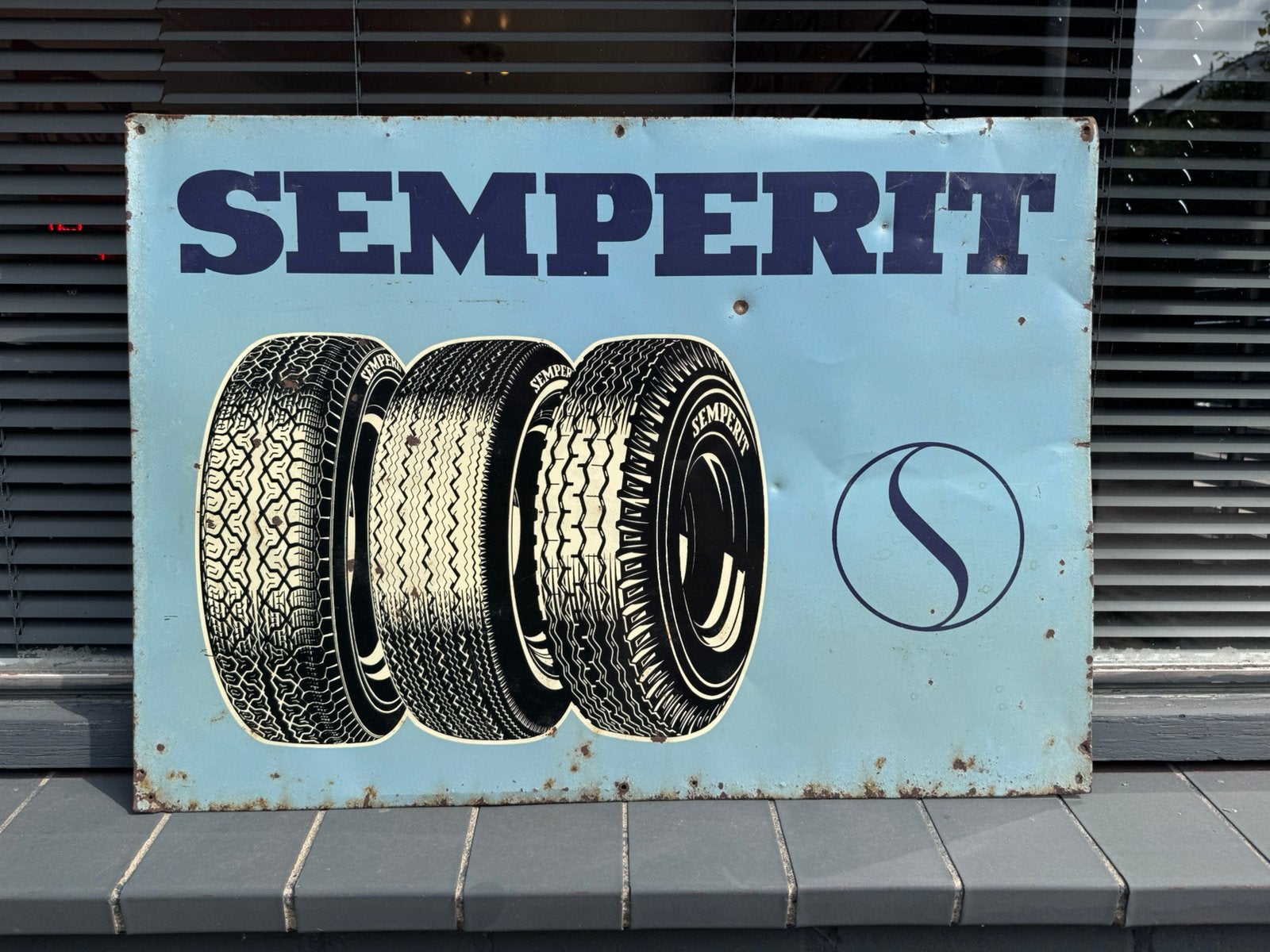 Semperit banden oud reclamebord, Ophalen of Verzenden, Gebruikt, Reclamebord
