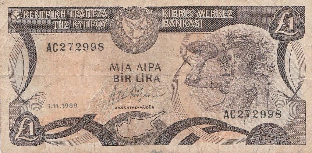 Het Cypriotische bankbiljet van £1 uit 1989, Ophalen of Verzenden, Los biljet