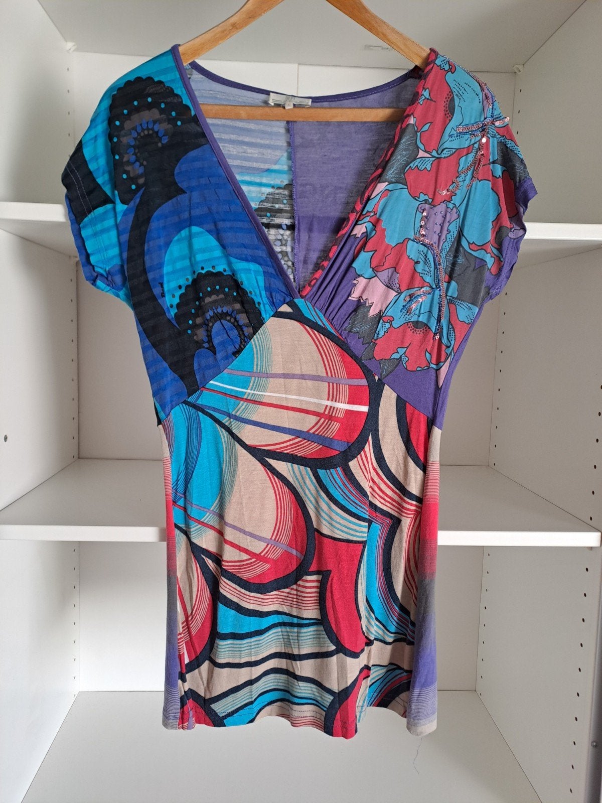 Mt L Blauw, rood, paarse T -shirt, Kleding | Dames, Paars, Maat 42/44 (L), Ophalen of Verzenden, Korte mouw