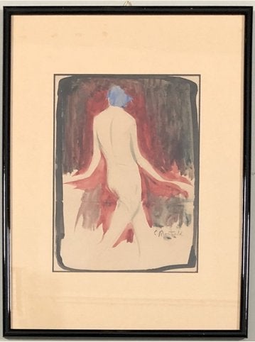 aquarelle signe constant montald, Ophalen of Verzenden, Aquarel, Doek