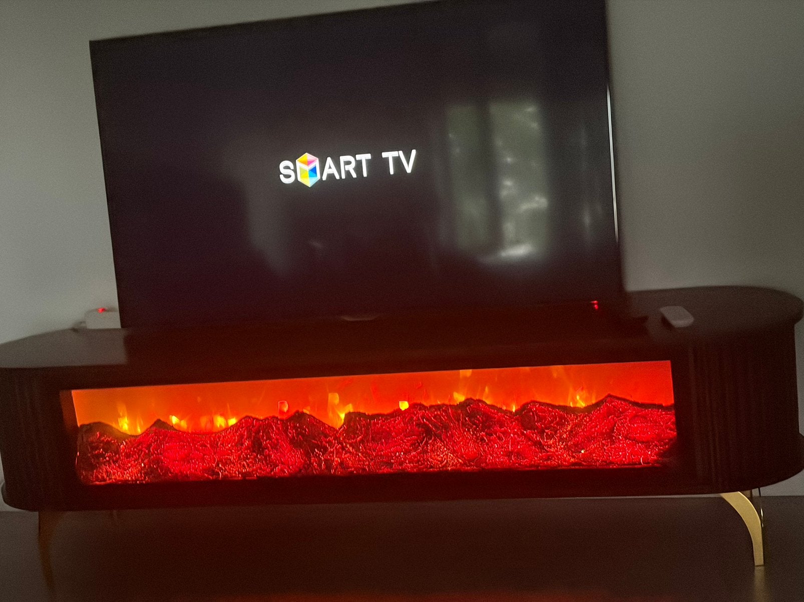 Samsung smart tv en luxe sfeerhaard kast, Ophalen, Zo goed als nieuw