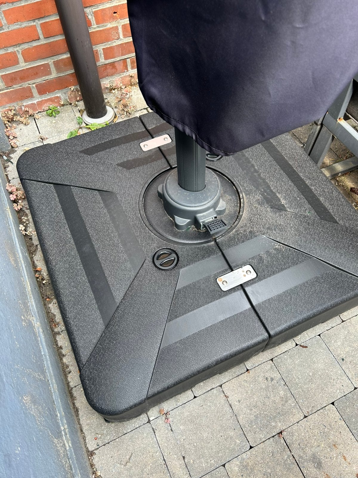 Parasolvoet + parasol, Tuin en Terras, Parasols, Ophalen, Zo goed als nieuw, Parasolvoet