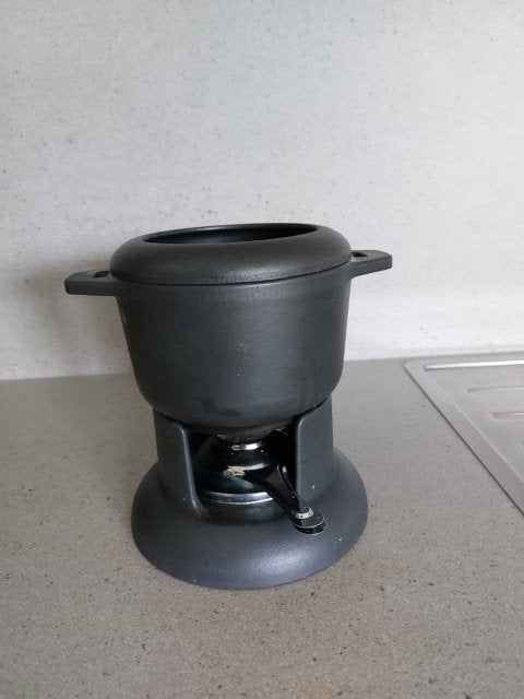 Gietijzer fondueset, Ophalen, Gebruikt, Brander, Fondueset